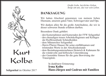 Traueranzeige von Kurt Kolbe von Südthüringer Presse