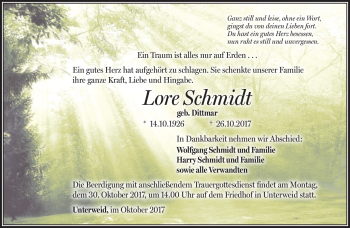 Traueranzeige von Lore Schmidt von Südthüringer Presse