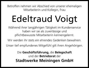 Traueranzeige von Edeltraud Voigt von Südthüringer Presse