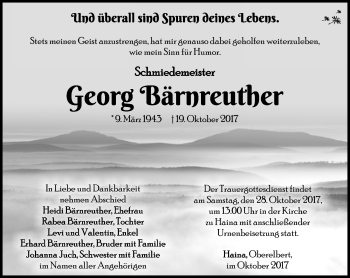 Traueranzeige von Georg Bärnreuhter von Südthüringer Presse