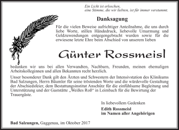 Traueranzeige von Rossmeisl Günter von Südthüringer Presse