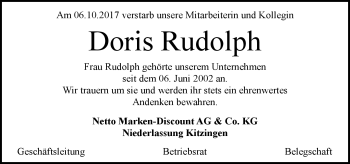 Traueranzeige von Doris Rudolph von Frankenpost