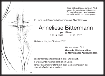 Traueranzeige von Anneliese Bittermann von Frankenpost