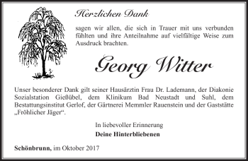 Traueranzeige von Georg Witter von Südthüringer Presse