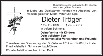 Traueranzeige von Dieter Tröger von Frankenpost