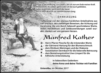 Traueranzeige von Manfred Kather von Südthüringer Presse