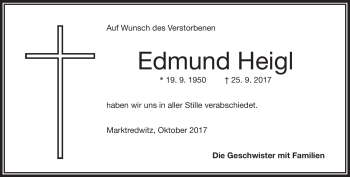 Traueranzeige von Edmund Heigl von Frankenpost