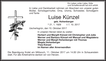 Traueranzeige von Luise Künzel von Frankenpost