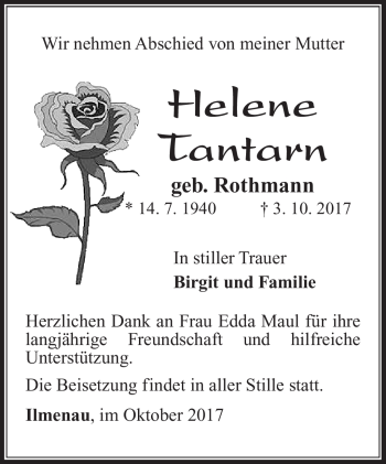 Traueranzeige von Helene Tantarn von Südthüringer Presse