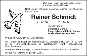 Traueranzeige von Rainer Schmidt von Neue Presse Coburg