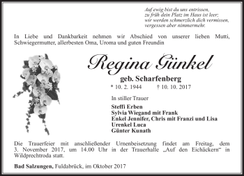Traueranzeige von Regina Günkel von Südthüringer Presse