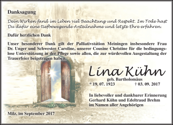 Traueranzeige von Lina Kühn von Südthüringer Presse
