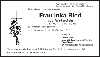 Traueranzeige von Inka Ried von Frankenpost