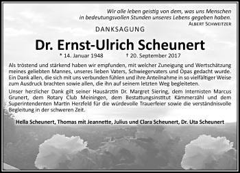 Traueranzeige von Ernst-Ulrich Scheunert von Südthüringer Presse
