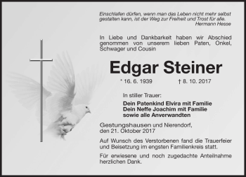 Traueranzeige von Edgar Steiner von Neue Presse Coburg