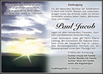 Traueranzeige von Paul Jacob von Südthüringer Presse