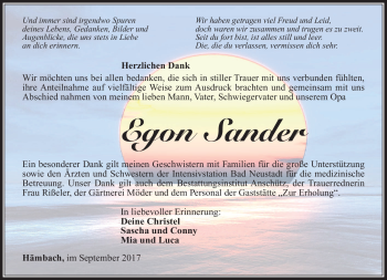 Traueranzeige von Egon Sander von Südthüringer Presse