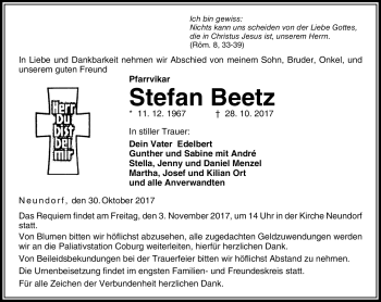 Traueranzeige von Stefan Beetz von Neue Presse Coburg