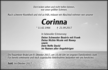 Traueranzeige von Corinna Haida von Südthüringer Presse