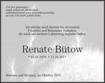 Traueranzeige von Renate Bütow von Südthüringer Presse