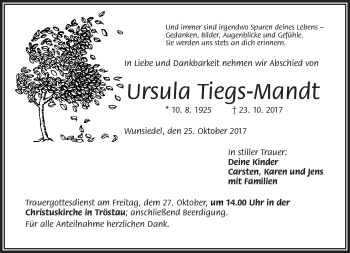 Traueranzeige von Ursula Tiegs-Mandt von Frankenpost