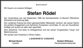 Traueranzeige von Stefan Rödel von Neue Presse Coburg