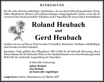 Traueranzeige von GerdRoland HeubachHeubach von Südthüringer Presse