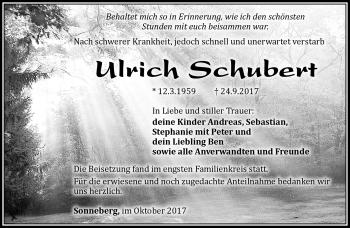 Traueranzeige von Ulrich Schubert von Südthüringer Presse