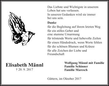 Traueranzeige von Elisabeth Männl von Frankenpost