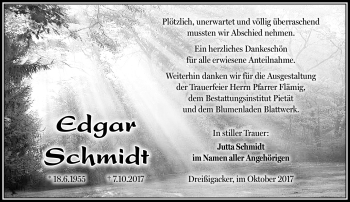 Traueranzeige von Edgar Schmidt von Südthüringer Presse