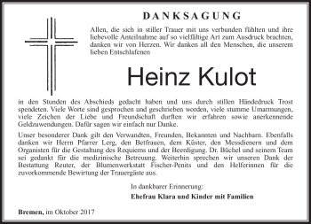 Traueranzeige von Heinz Kulot von Südthüringer Presse