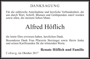 Traueranzeige von Alfred Höflich von Neue Presse Coburg