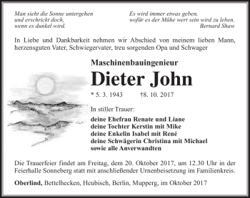 Traueranzeige von Dieter John von Südthüringer Presse