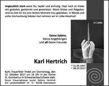 Traueranzeige von Karl Hertrich von Frankenpost