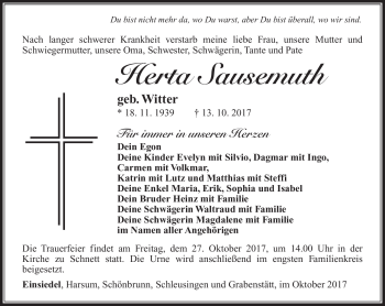 Traueranzeige von Herta Sausemuth von Südthüringer Presse