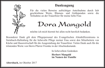 Traueranzeige von Dora Mangold von Südthüringer Presse