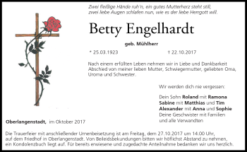 Traueranzeige von Betty Engelhardt von Neue Presse Coburg