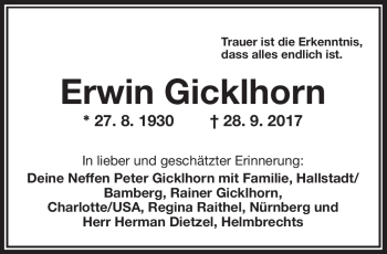Traueranzeige von Erwin Gicklhorn von Frankenpost
