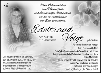 Traueranzeige von Edeltraud Voigt von Südthüringer Presse