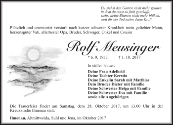 Traueranzeige von Rolf Meusinger von Südthüringer Presse