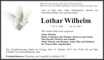 Traueranzeige von Lothar Wilhelm von Südthüringer Presse