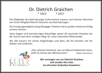 Traueranzeige von Dietrich Graichen von Südthüringer Presse