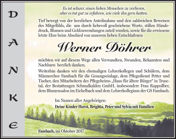 Traueranzeige von Werner Döhrer von Südthüringer Presse