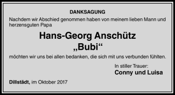 Traueranzeige von Hans-Georg Anschütz von Südthüringer Presse