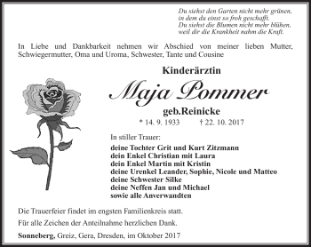 Traueranzeige von Maja Pommer von Südthüringer Presse