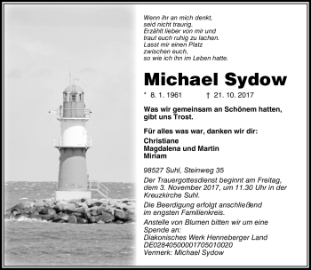 Traueranzeige von Michael Sydow von Südthüringer Presse