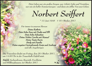 Traueranzeige von Norbert Seifert von Südthüringer Presse