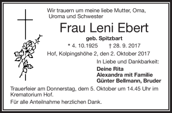 Traueranzeige von Leni Ebert von Frankenpost