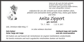 Traueranzeige von Anita Zippert von Frankenpost