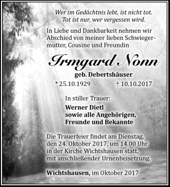 Traueranzeige von Irmgard Nonn von Südthüringer Presse